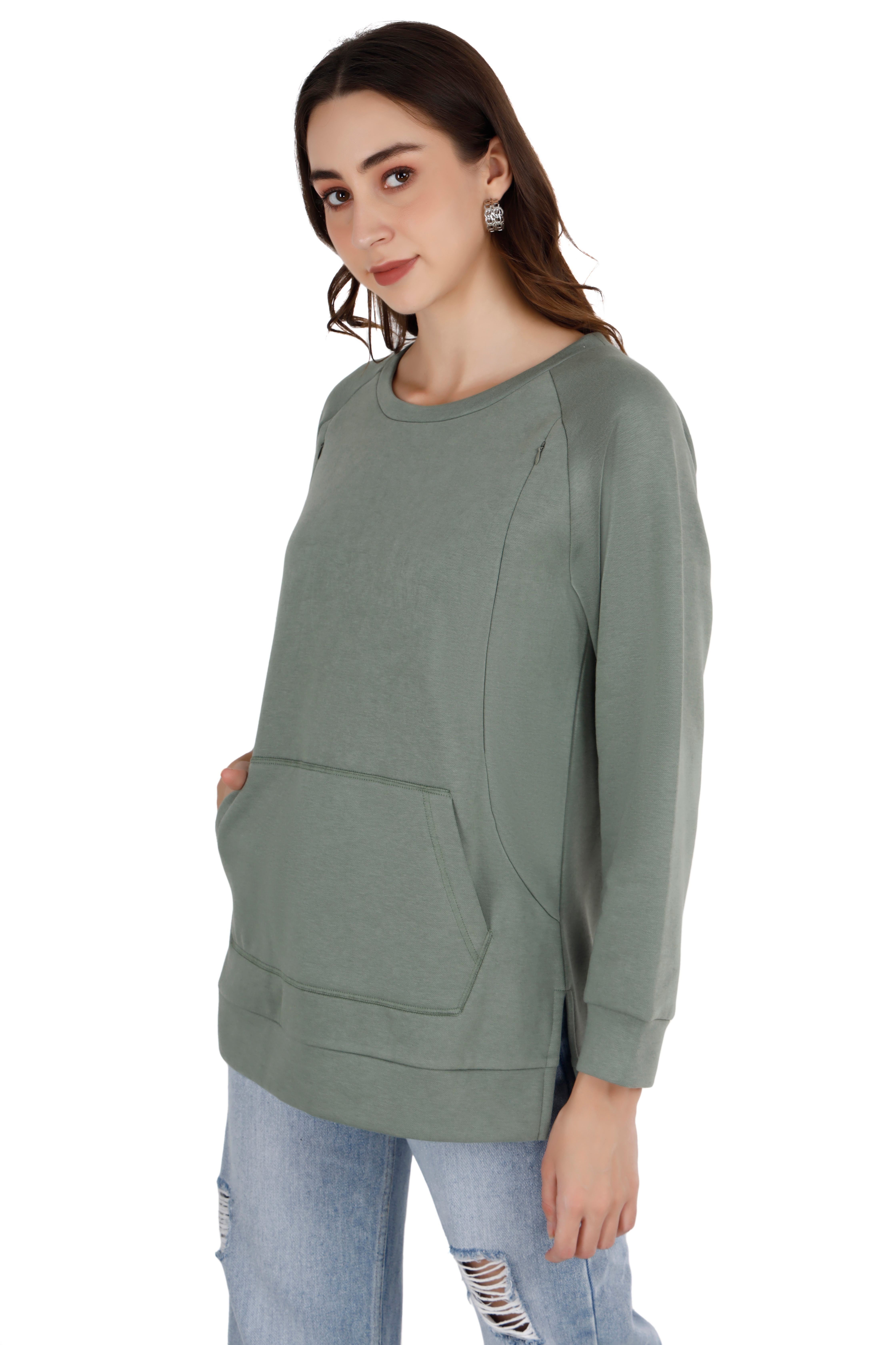 Women's Green Relaxed Sweatshirt - View 1